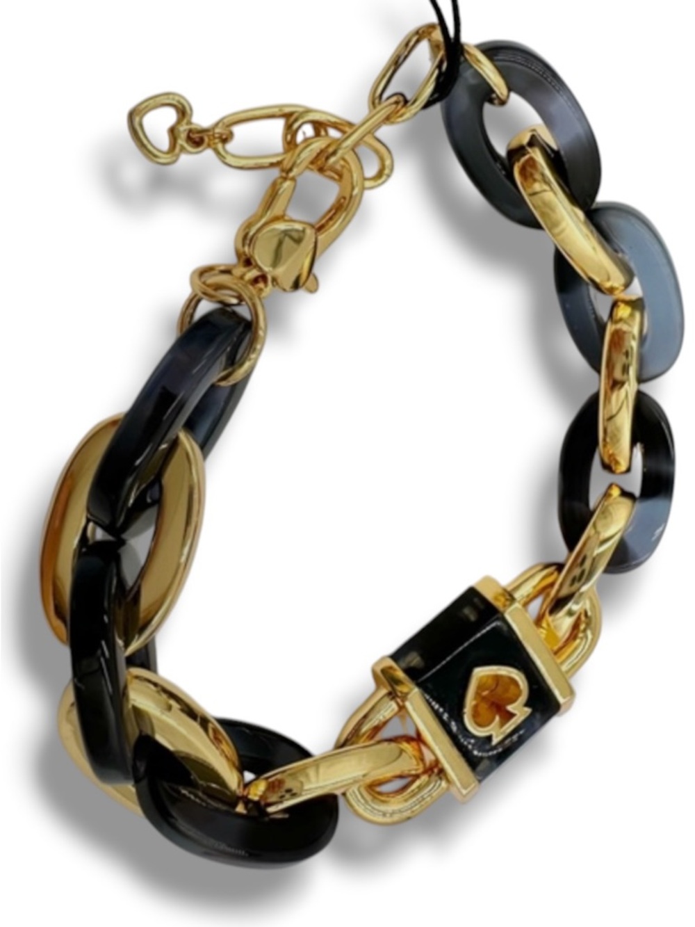 Lock and Spade Link Bracelet by Kate Spade New York NWT $128 Black Navy Gold - Picture 8 of 9